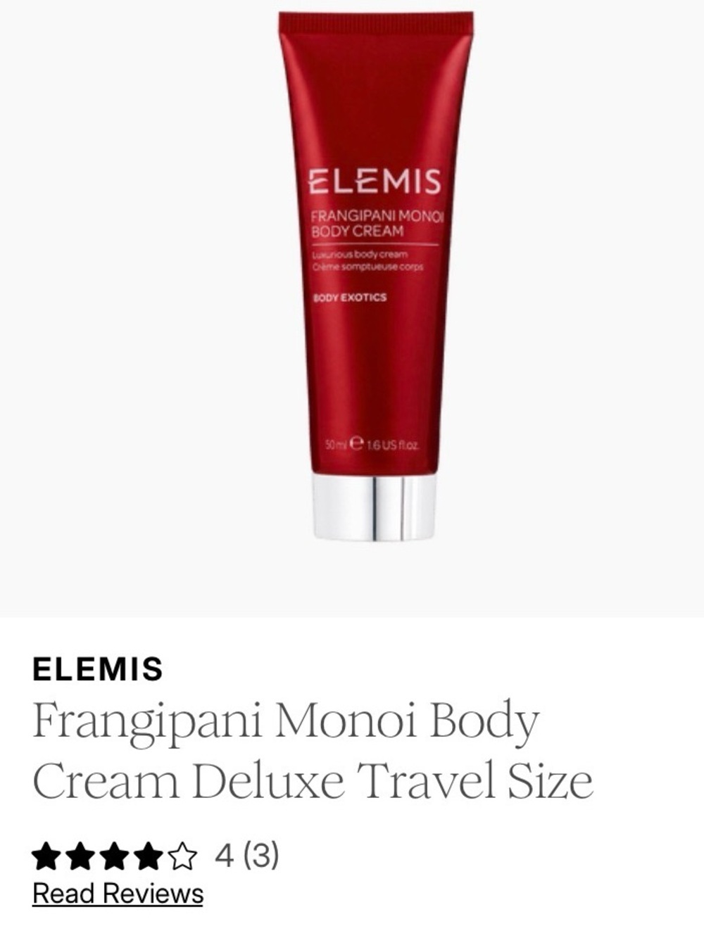ELEMIS Frangipani Monoi Body Cream 1.6 fL oz - TRAVEL SIZE Red Tube